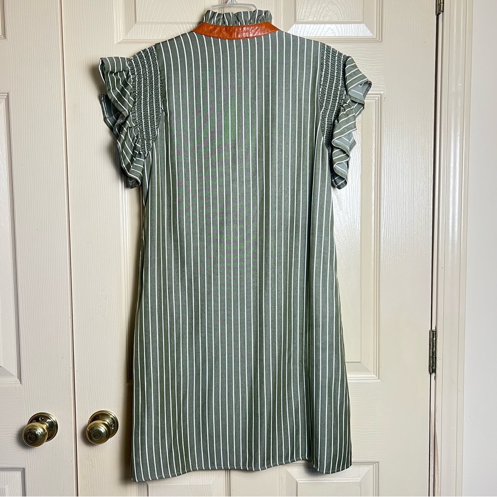 THML Emily Olive & White Striped Flutter Sleeve Mini Dress - Picture 3 of 9